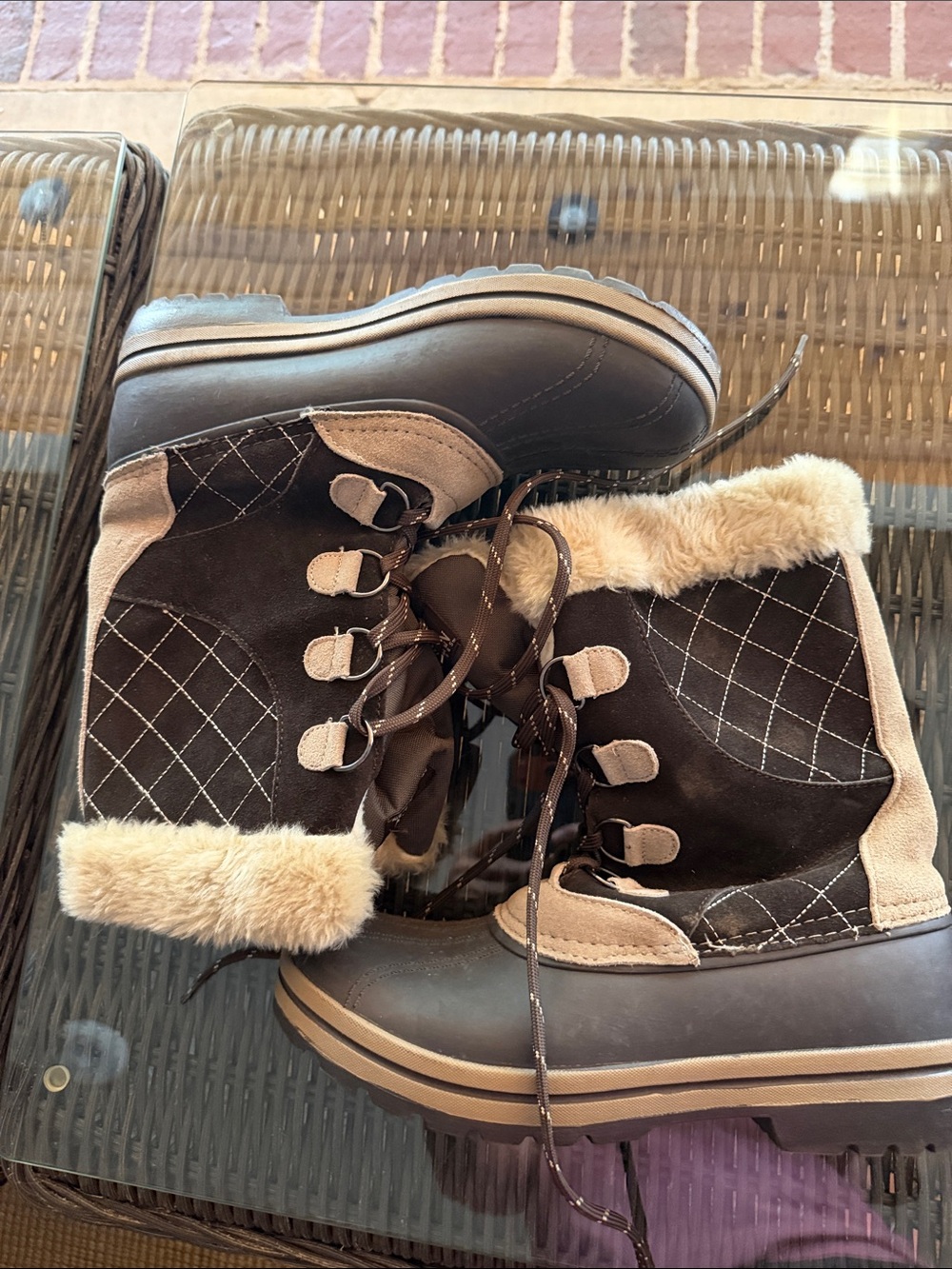 Magellan Outdoors Brown and Tan Faux Fur Winter Lace-Up Boots